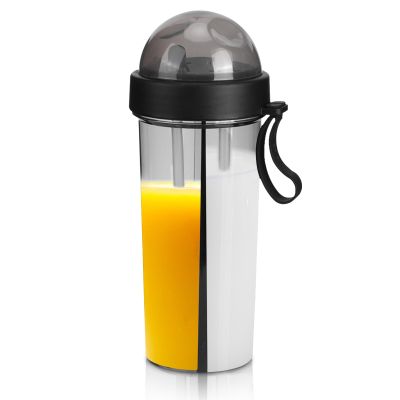 Agatige 600ml Dual Use Water Bottle, Portable Split Drinking Cup with Straw Two Sided Cup with Divider for Home Outdoor Camping Sport(Black)