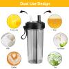 Agatige 600ml Dual Use Water Bottle, Portable Split Drinking Cup with Straw Two Sided Cup with Divider for Home Outdoor Camping Sport(Black) view 2