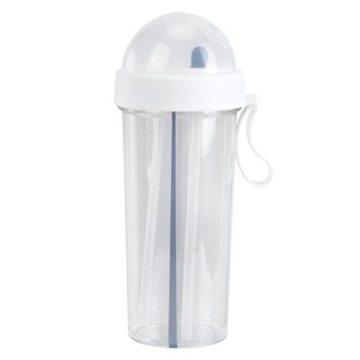 600ml Dual Use Water Bottle, Portable Split Drinking Cup with Straw Two Sided Cup with Divider for Home Outdoor Camping Sport(White)