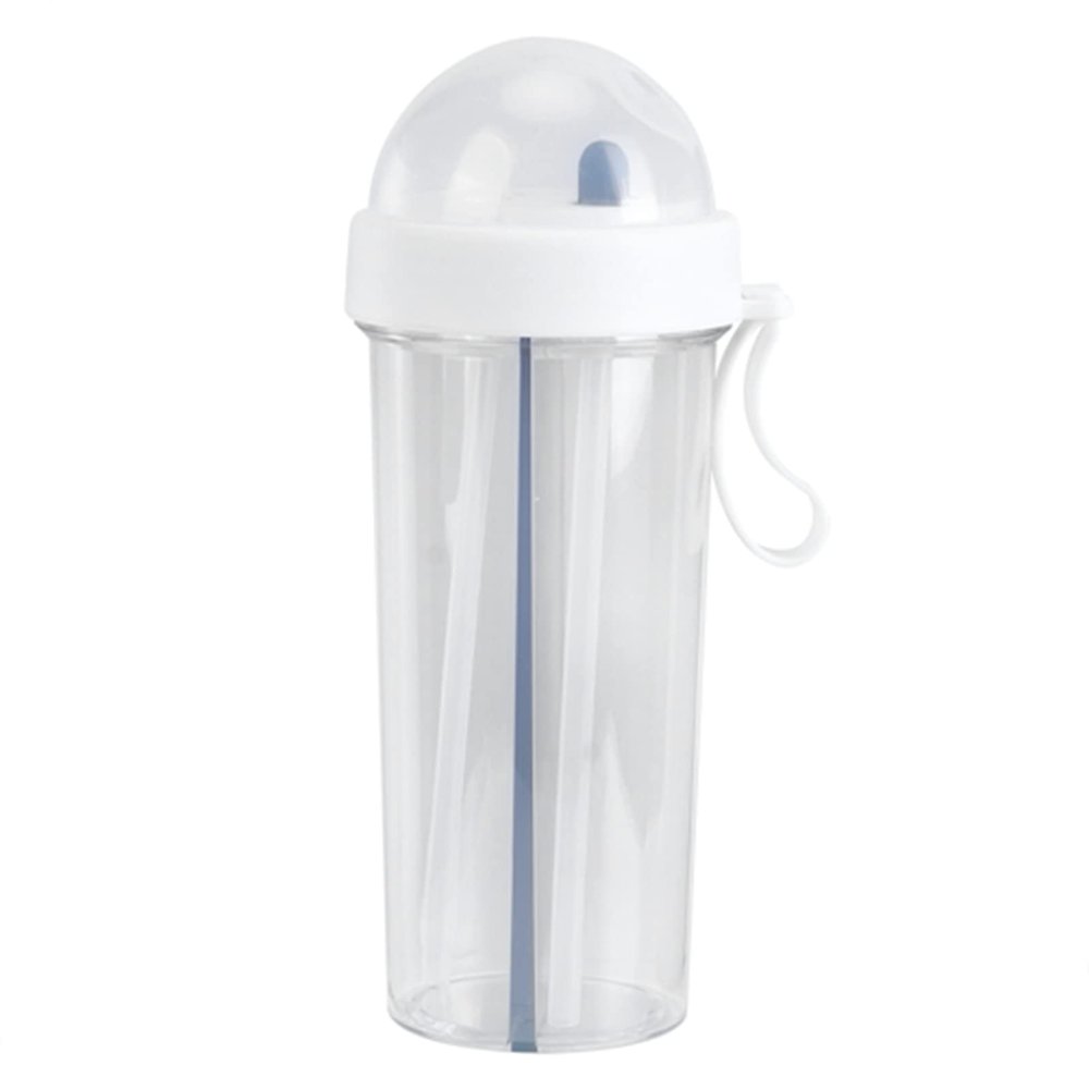 600ml Dual Use Water Bottle, Portable Split Drinking Cup with Straw Two Sided Cup with Divider for Home Outdoor Camping Sport(White)