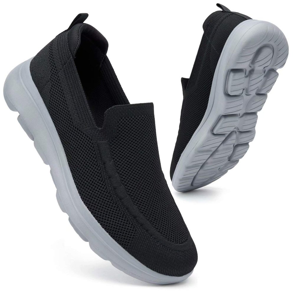 konhill Men's Slip on Loafers Walking Shoes - Mesh Casual Tennis Sneaker Black/Grey,Label 46.5
