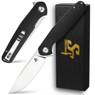 Sitivien ST102 Folding Knife, D2 Steel Blade+G10 Handle Pocket Knife, EDC Tool Knife for Outdoor, Camping, Hunting, Survival (Black) 