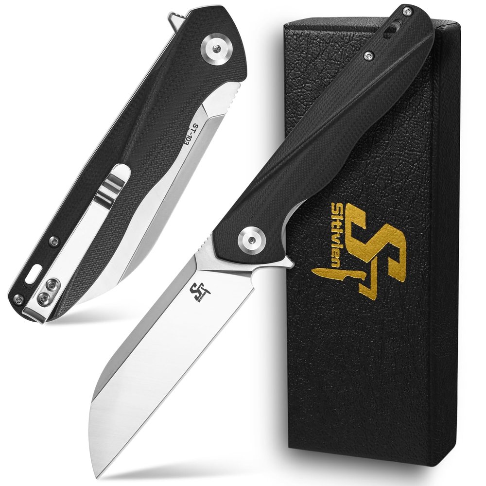 Sitivien ST103 Folding Knife, D2 Steel Blade+G10 Handle Pocket Knife, EDC Tool Knife for Outdoor, Camping, Hunting, Survival (Black)