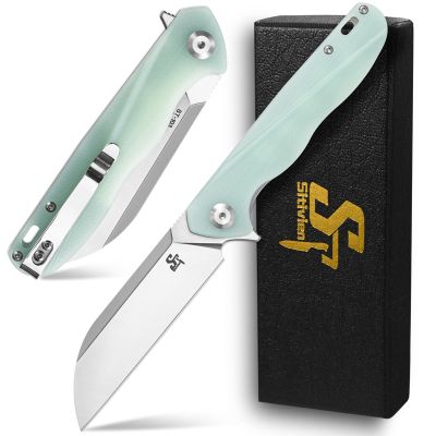 Sitivien ST103 Folding Knife, D2 Steel Blade+G10 Handle Pocket Knife, EDC Tool Knife for Outdoor, Camping, Hunting, Survival (Jade)