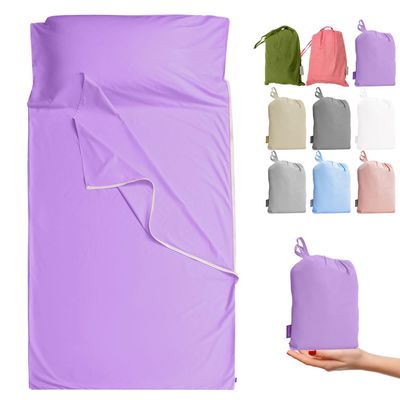 Cozysilk Brand - GANNAFEE Cotton Sleeping Bag Liner with Zipper - 100% Cotton Travel Sheet Sleep Sack Adult - Travel Sleeping Bag for Hotels Camping Hiking (Single Luxury - 41 x 87 inch, Lavender)