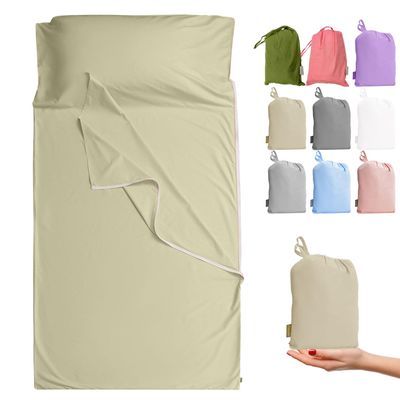 Cozysilk Brand - GANNAFEE Cotton Sleeping Bag Liner with Zipper - 100% Cotton Travel Sheet Sleep Sack Adult - Travel Sleeping Bag for Hotels Camping Hiking (Single Luxury - 41 x 87 inch, Camel)