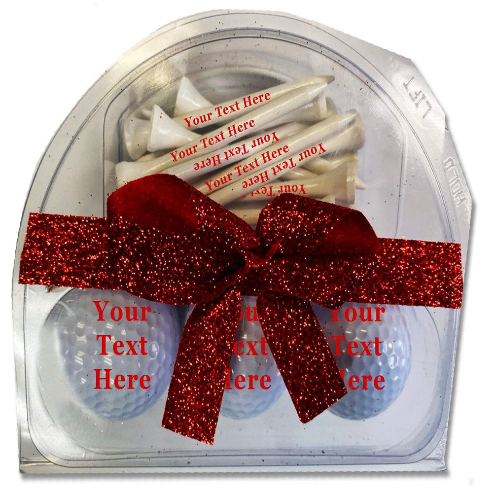 GBM Personalized Valentine's Gift Set - 3 Balls and 20 Golf Tees - Add Photo, Logo or Text