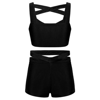 easyforever Kids Girls Dance Outfits Gymnastics Leotard Training Suit Sports Bra Crop Top with Shorts Set Black 6