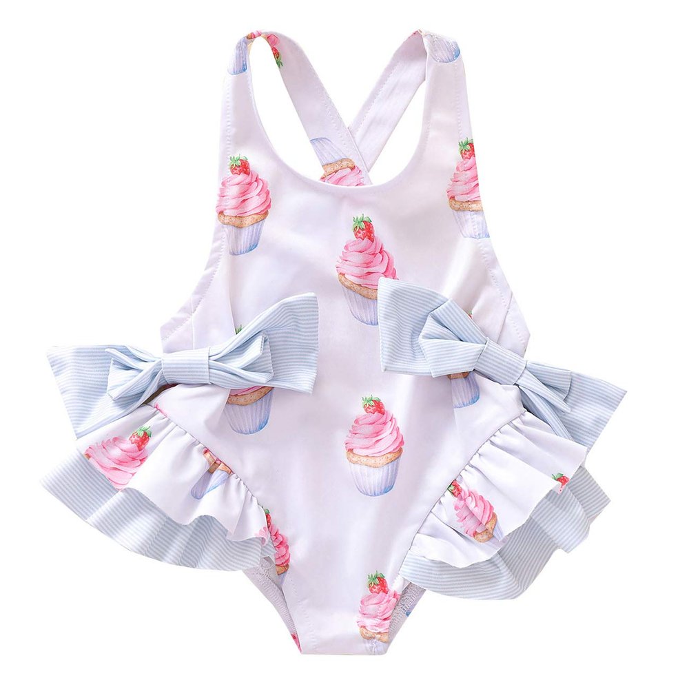 Andannby Newborn Baby Girl Pink Unicorn Swimwear Sleeveless Ruffle One Piece Swimsuit Holiday Beachwear (Pink Ice Cream, 4-5 Years), 4-5T