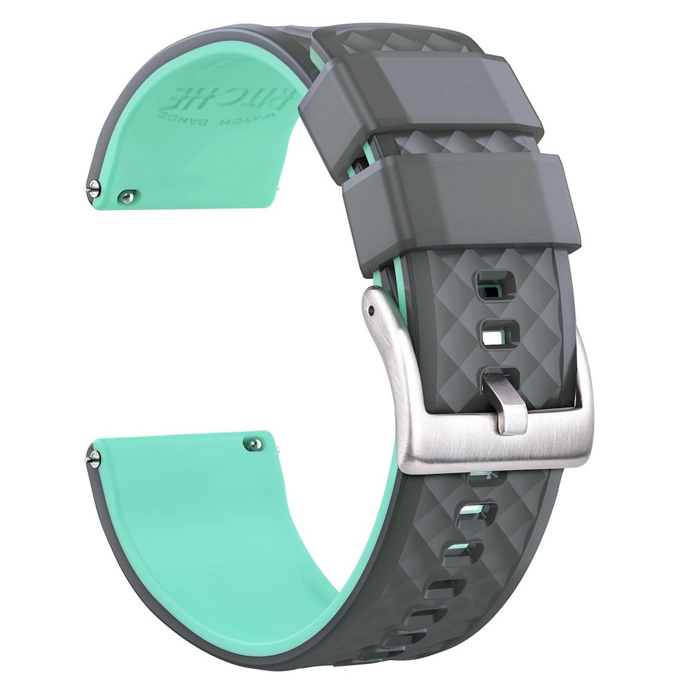 Ritche Christmas Gift 18mm Silicone Watch Band Quick Release Rubber Watch Bands for Men Women - Gray Top Teal Bottom Silver Buckle, White Elephant Gifts, Stocking Stuffers for Men
