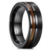 King Will 7mm Tungsten Rings for Men Nature Acacia Wood Inlay Centre Grooved Mens Wedding Band Fashionable Engagement Ring Matte Brushed Pipe Cut Comfit Fit Durable, Black Size 10 view 1