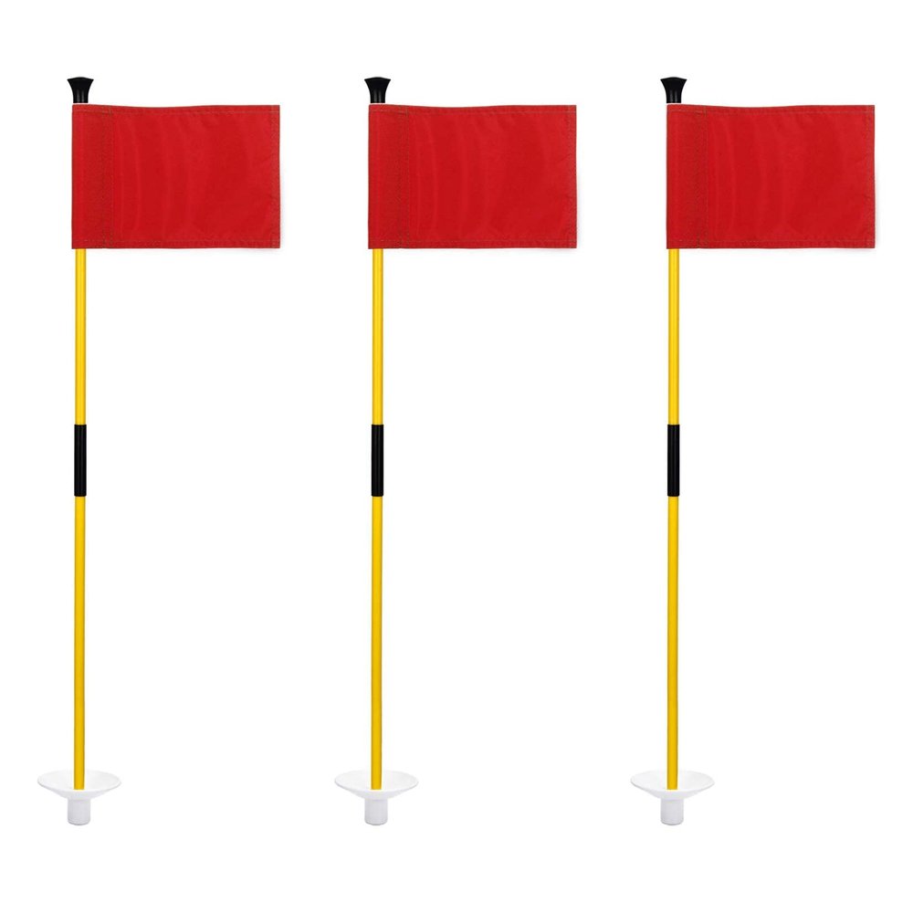 KINGTOP Golf Flagstick Mini, Putting Green Flag for Yard, 3 Feet Flagpole 2-Section Design, Golf Pin Flags Set, 3-Pack
