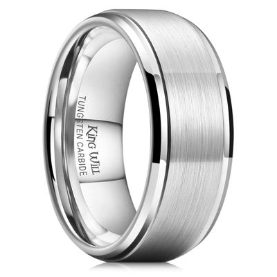 King Will 9mm Classic Wedding Ring For Men Brushed Matte Surface with Polished Step Edge Design Comfort Fit Size 13