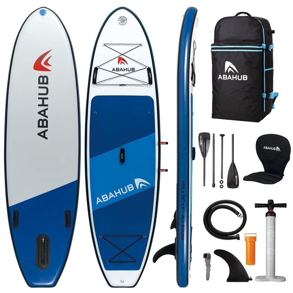 Abahub Inflatable SUP, Wide 10'6" x 34" x 6" iSUP, Blue Standup Paddleboard with Adjustable Carbon Fiber Paddle, Kayak Seat, for Yoga, Paddle Board, Kayaking, Surf, Canoe, Fishing