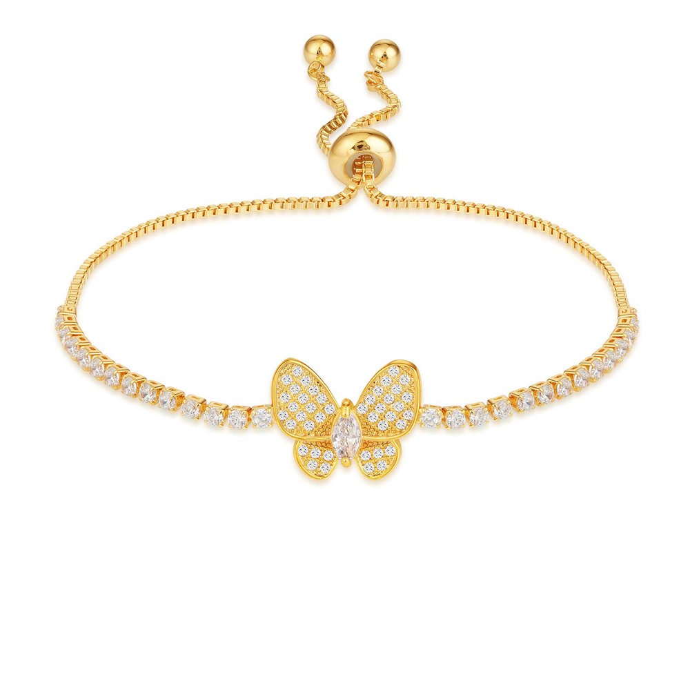 COTTVOTT Sparkling Cubic Zirconia Adjustable Slider Tennis Charm Bracelet For Women (Golden, Butterfly)