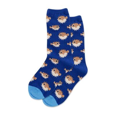 Hot Sox Kid's Pufferfish Crew Socks 1 Pair, Dark Blue, Kid's Small/Medium