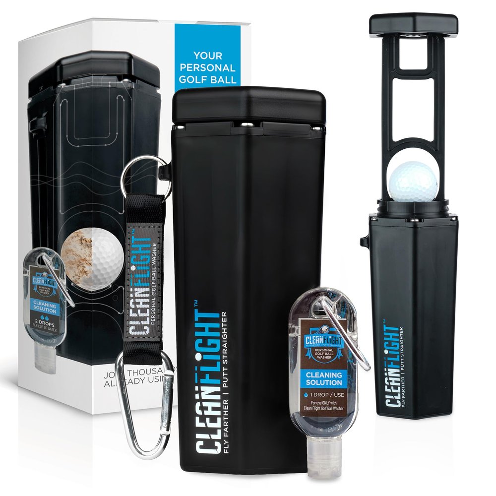 Clean Flight The Original Premium Golf Ball Washer - Portable Cleaner for Golf Bag or Cart - Best Golf Accessories Gifts for Men & Women. (1Pack)