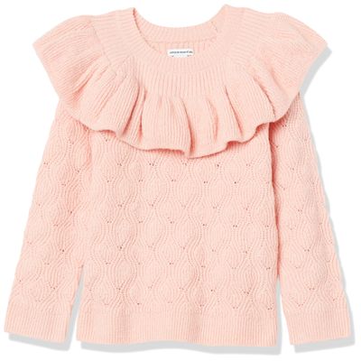 Amazon Essentials Girls' Soft Touch Ruffle Pullover Sweater, Light Pink, XX-Large