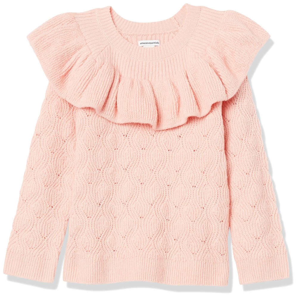Amazon Essentials Girls' Soft Touch Ruffle Pullover Sweater, Light Pink, XX-Large