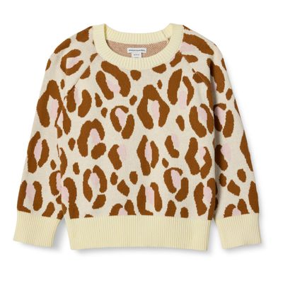 Amazon Essentials Girls' Pullover Crewneck Sweater, Ivory Leopard, X-Small