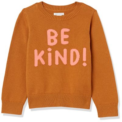 Amazon Essentials Girls' Pullover Crewneck Sweater, Be Kind, Small