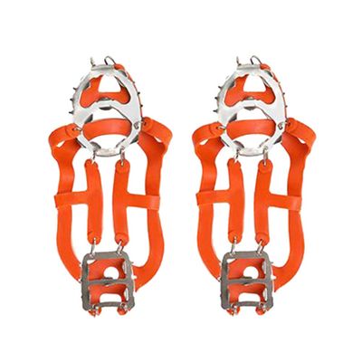 FAVOMOTO 1pair Teeth Ice Cleats for Boots and Shoes Durable Anti-Slip Crampons for Hiking Climbing and Ice Fishing Orange