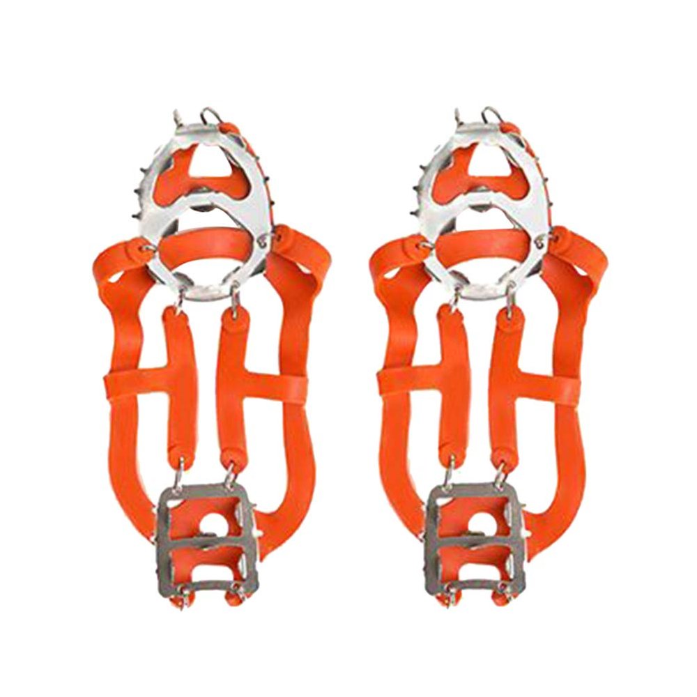 FAVOMOTO 1pair Teeth Ice Cleats for Boots and Shoes Durable Anti-Slip Crampons for Hiking Climbing and Ice Fishing Orange