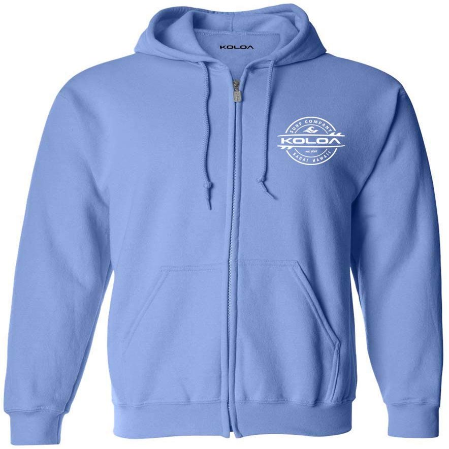 Joe's USA Koloa Thruster Surfboards Logo Full Zipper Hoodie-Carolina/w-5XL