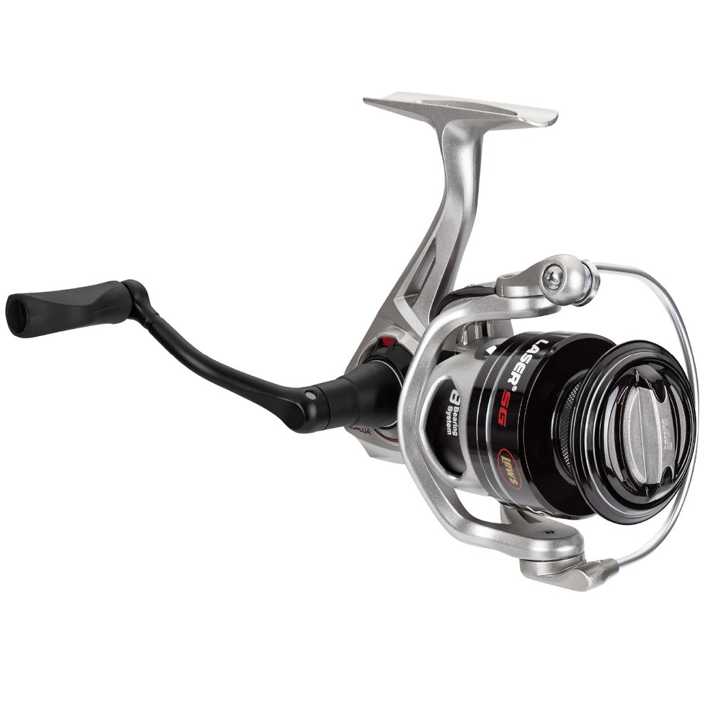 Lew's Laser SG Speed Spin Freshwater Spinning Fishing Reel, Size 400 Reel, Right or Left-Hand Retrieve, 5.2:1, Zero Reverse 1-Way Clutch Bearing, Silver (Clam Package)