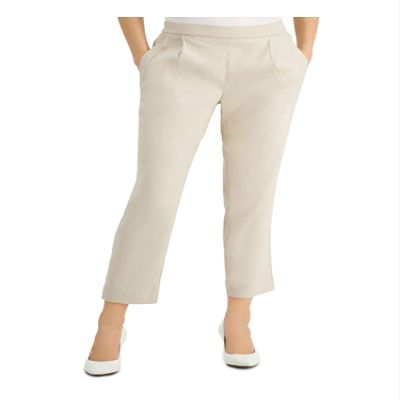 Alfani Womens Pleat Front Slim Leg Ankle Pants Beige XL