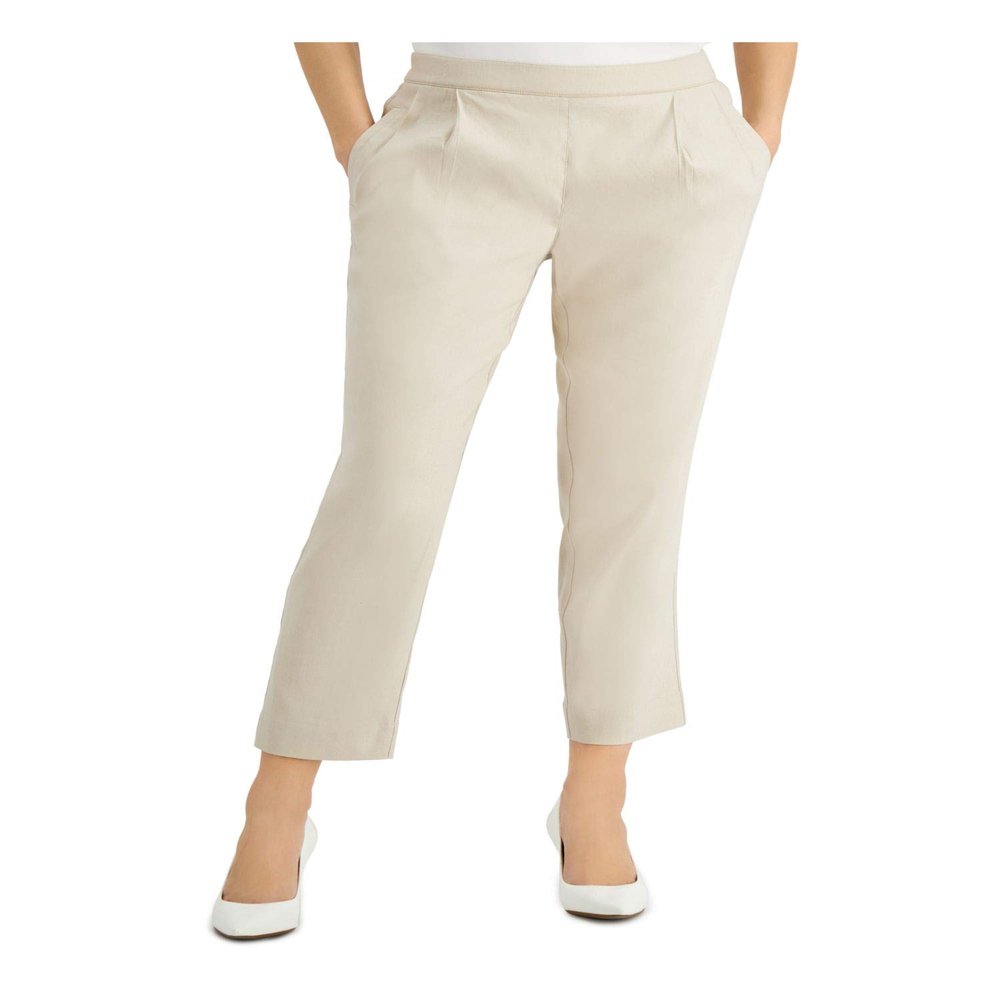 Alfani Womens Pleat Front Slim Leg Ankle Pants Beige XL