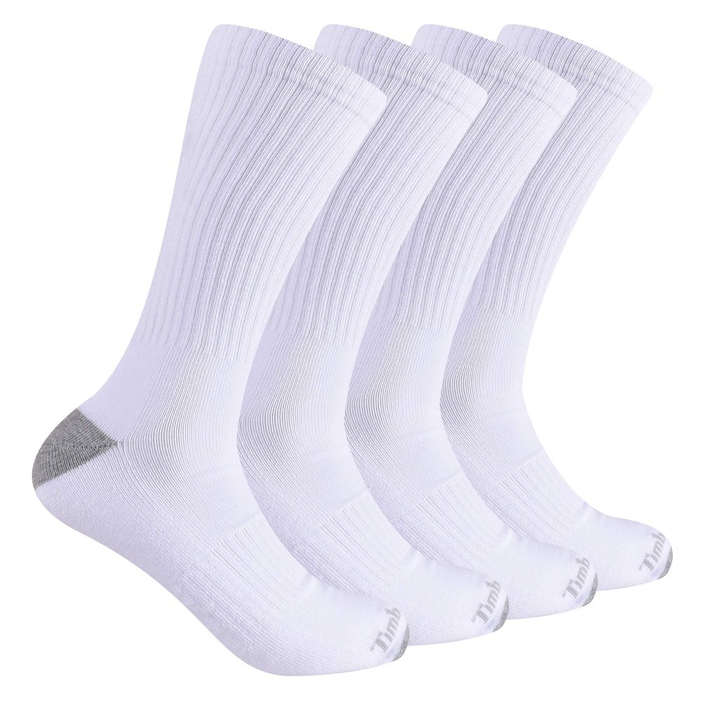 Timberland Men's 4-Pack Full Cushioned Crew Socks, White, One Size