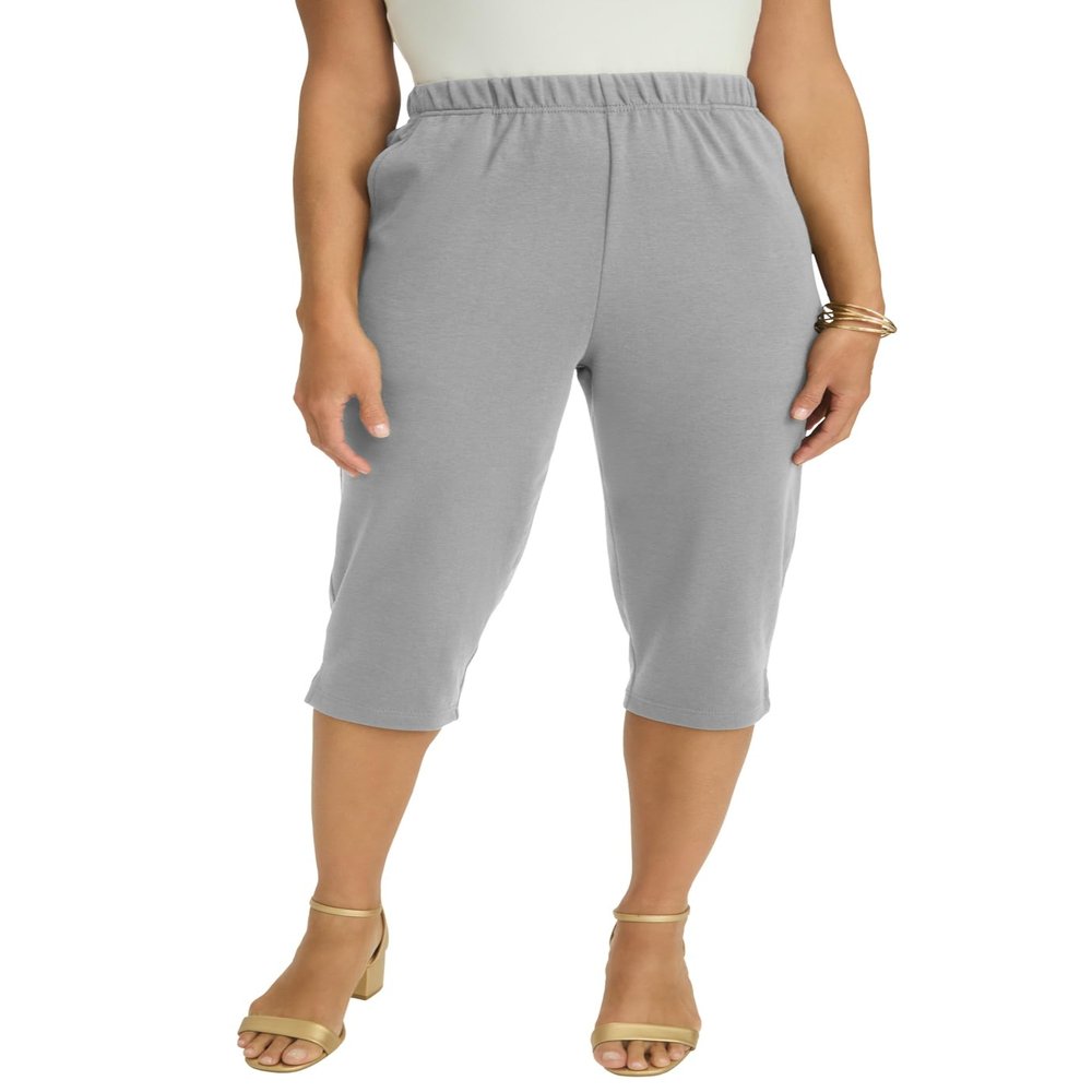 Jessica London Women's Plus Size Soft Ease Capri - 26/28, Medium Heather Grey