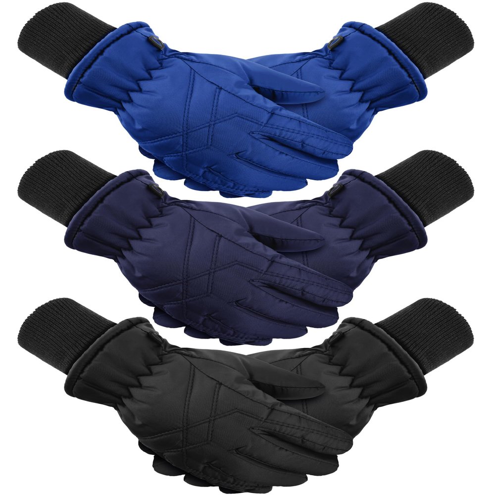 Hicarer 3 Pairs Winter Gloves, Kids Waterproof and Windproof, Ski Warm Gloves for Cold Weather, Boys Girls Toddler, 3 Colors
