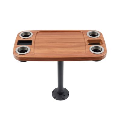 Manufacturers' Select ITC Boat Table Set - 18"x34" Removable Pontoon Boat Table with Pedestal Leg, 4 Drink Holders, and 2 Phone Stands (Cinnamon Brown Table with Black Leg)