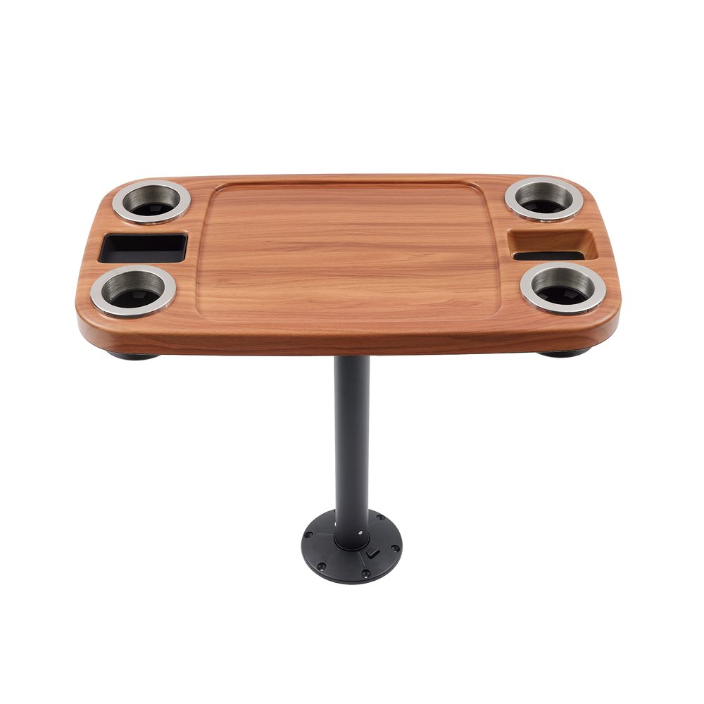 Manufacturers' Select ITC Boat Table Set - 18"x34" Removable Pontoon Boat Table with Pedestal Leg, 4 Drink Holders, and 2 Phone Stands (Cinnamon Brown Table with Black Leg)