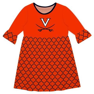 Vive La Fete Virginia Cavaliers Quatrefoil Orange Amy Dress Three Quarter