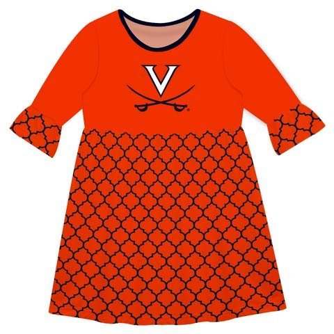 Vive La Fete Virginia Cavaliers Quatrefoil Orange Amy Dress Three Quarter