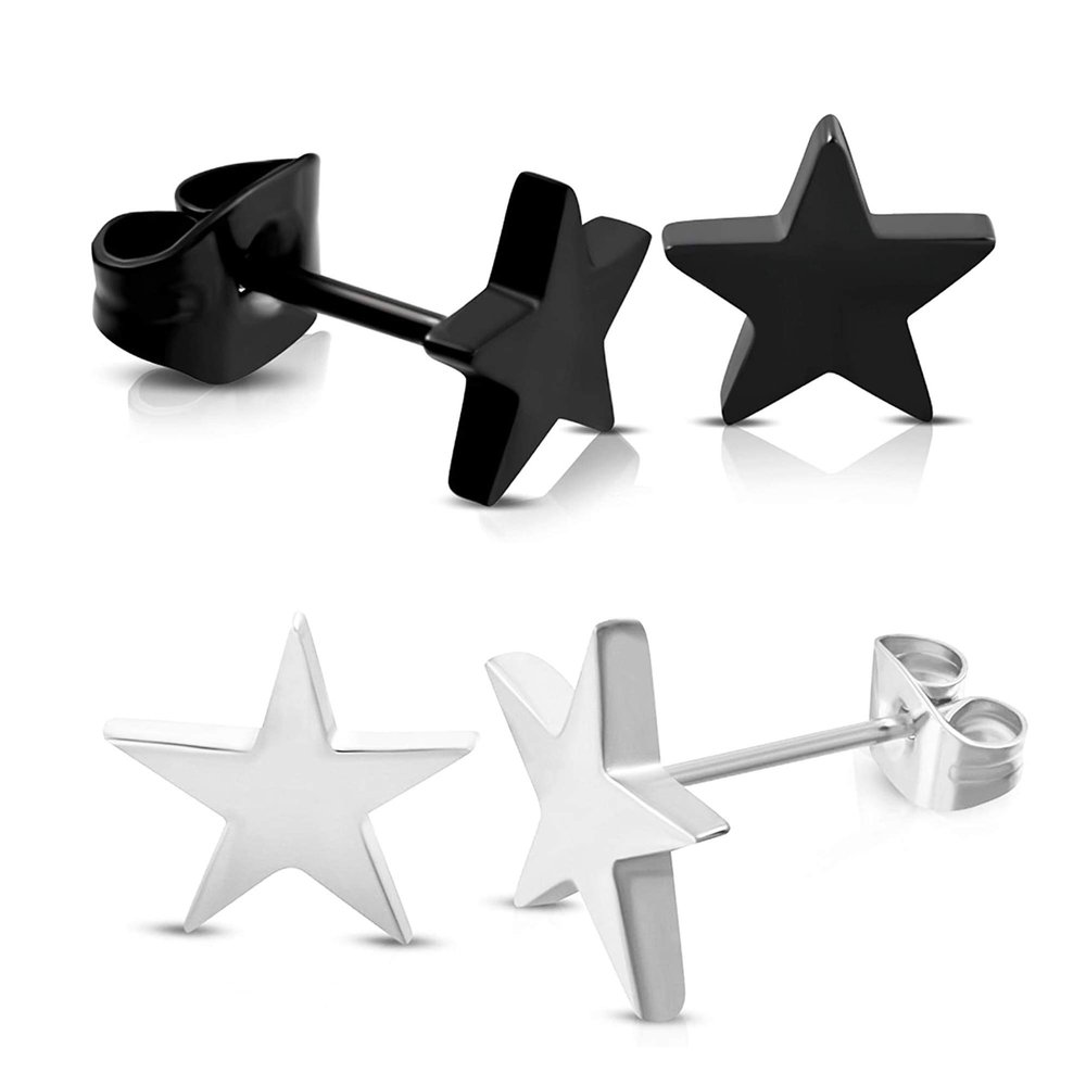 2 Pair Stainless Steel Women Shining Shooting Star Lucky Stud Earrings