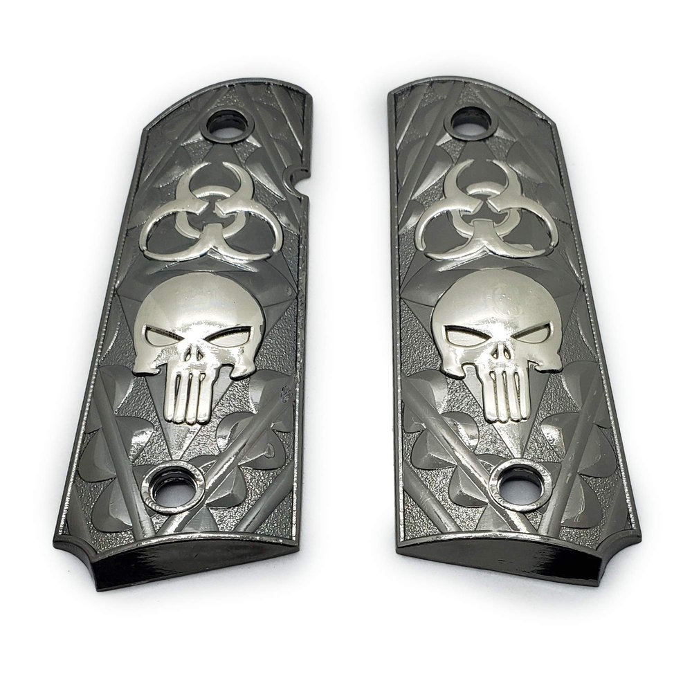 1911 Grips Full Size for Colt Rock Island Springfield Taurus & Clones Skull Grips Black Nickel Plated Base Color