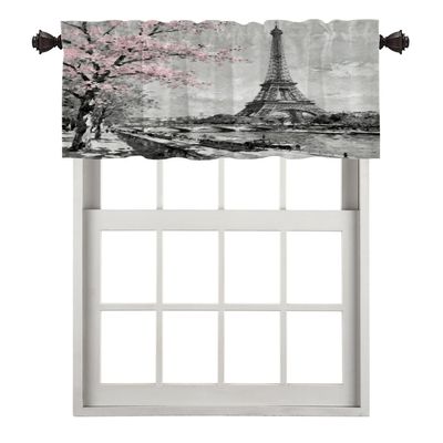 BaoNews Paris City Landscape Kitchen Valances Half Window Curtain, Oil Painting Paris European City Landscape France Eiffel Blackout Decoration Window Valances Curtains Drapes for Kitchen Bedroom