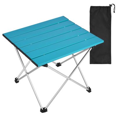 Tesouro Portable Camping Table,Folding Side Table Aluminum Top for Outdoor Cooking, Hiking, Travel, Picnic (Blue-Medium)