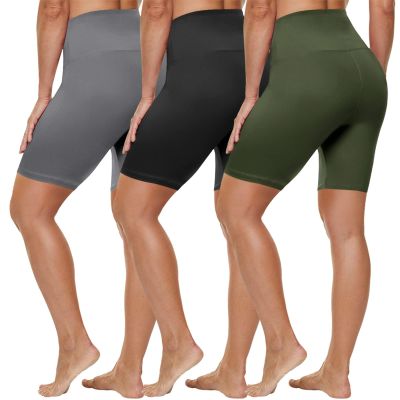HLTPRO 3 Pack High Waist Biker Shorts for Women (Reg & Plus Size) 8" Buttery Soft Black Workout Yoga Athletic Shorts