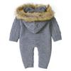 Bestgift Infant Baby Boy Girl Sweater Jumpsuit Faux Fur Hoodie One-Piece Romper Gray 9-12 months view 2