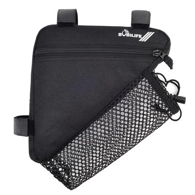 BOBILIFE Bike Triangle Frame Bag with Bottle/Mini Speaker Holder - Bicycle Cycling Storage Triangle Top Tube Front Pouch Saddle Bag for Road and Mountain Bikes (Bag Only)