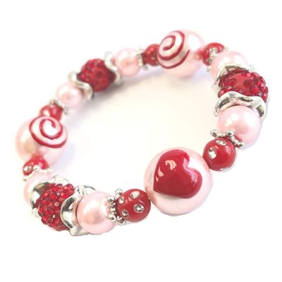 Valentine Bracelet, Heart Bracelet for Women, Glass Beaded Stackable Jewelry, Birthday Christmas Gift Idea, 1 pc (Heart Swirl)