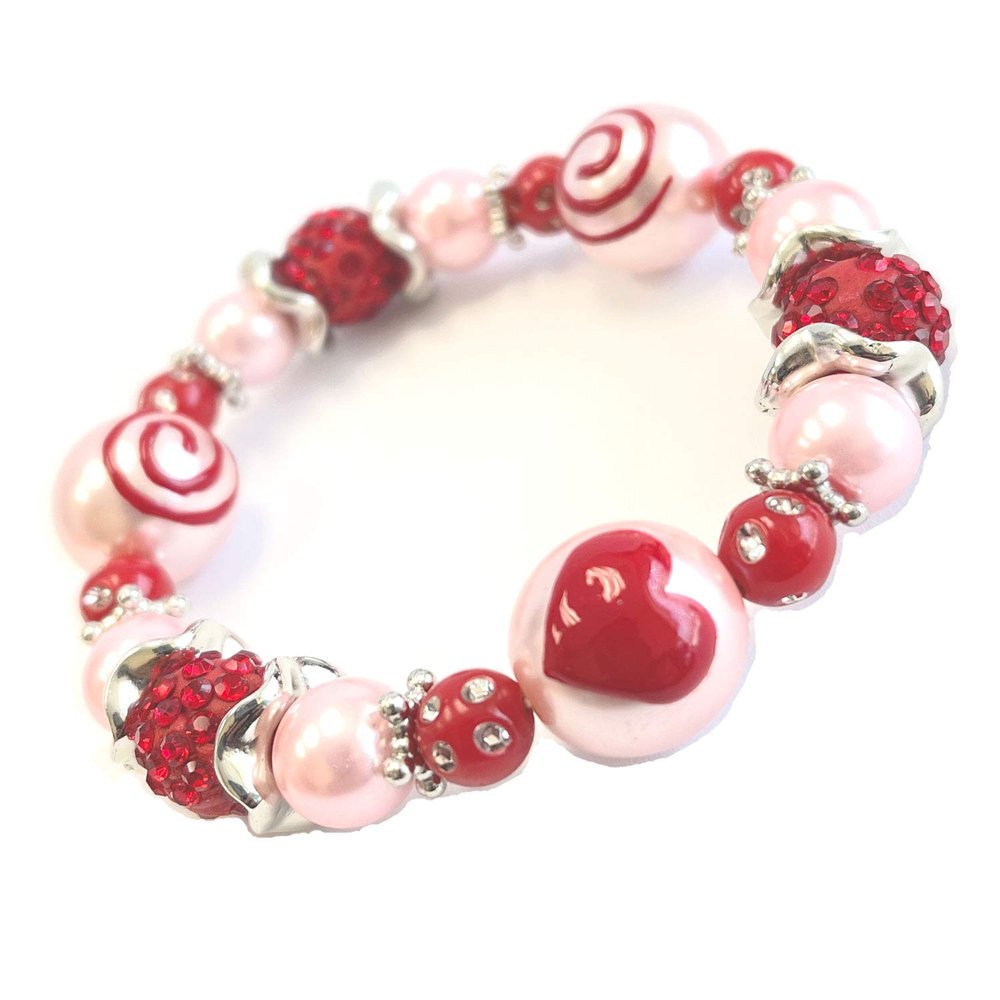 Valentine Bracelet, Heart Bracelet for Women, Glass Beaded Stackable Jewelry, Birthday Christmas Gift Idea, 1 pc (Heart Swirl)