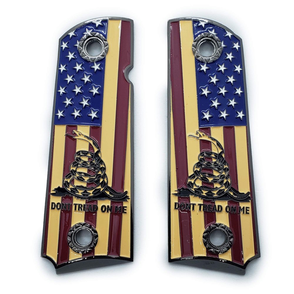 1911 Grips Full Size for Colt Rock Island Springfield Taurus & Clones Don't Tread On Me Grips Black Base Color