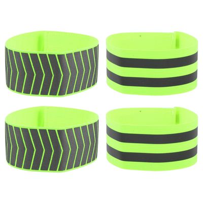 BESPORTBLE 4pcs Reflective Wrist Bands High Visibility Safety Straps for Night Running and Biking Stretchable Reflective Gear for Men and Women Green Double Stripes and Arrow Pattern
