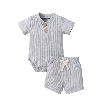 Ledy Champswiin Summer Newborn Baby Boy Girl Clothes Set Ribbed Outfits Unisex Infant Solid Short Sleeve Tops Shorts 2PCS